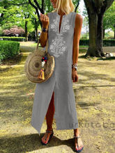 Summer Women's Bohemian Sleeveless Dress Casual Print Split-Sleeve V-Neck Maxi Dress 2024 - buy cheap