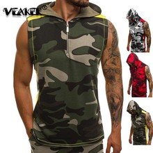 2019 New Mens Camouflage Vest Fitness Bodybuilding Sleeveless Tank Tops Cotton Zipper Red/Gray/Green Camo Hooded 3D Vests Summer 2024 - buy cheap