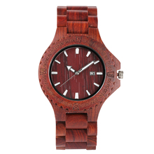 Reloj minimalista de madera de sándalo para hombre, pulsera de madera roja con función de calendario, relojes de cuarzo y bambú 2024 - compra barato