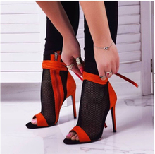 Sandalias con punta abierta de malla para mujer, calzado sexy de tacón alto con cremallera, color negro 2024 - compra barato