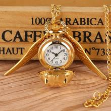 Роскошные карманные часы с золотым мячом для Снитча, маленькие крылья, ожерелье, подвеска, цепочка, часы, подарки для детей, сувенирные подарки 2024 - купить недорого