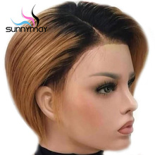 Sunnymay 13x4 Lace Front Wigs Pre Plucked Remy Straight Lace Front Human Hair Wigs With Baby Hair 1b/Brown Ombre Human Hair Wigs 2024 - buy cheap