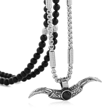 Нержавеющая сталь полумесяц Рог Воловий ожерелье с подвеской в форме рога с черным натуральным камнем ожерелье 27 дюймов Цепь 2024 - купить недорого