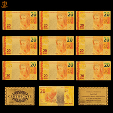 Lote de 10 unidades de billetes de oro de colores, papel de moneda de recuerdo, Colección y regalos de Brasil, 20 reales 2024 - compra barato