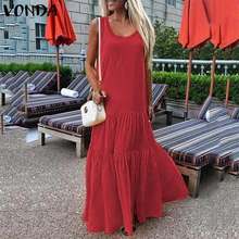 VONDA Women Dress 2020 Summer Sexy V Neck Sleeveless Maxi Long Party Dresses Casual Loose Fashion Big Swing Vestidos Plus Size 2024 - buy cheap