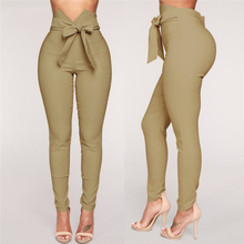 Fashion Women High Waist Casual Pants Fashion Ladies Bowknot Long Slim Skinny Pants Bandage Elastic Pencil Trousers With Sashes 2024 - buy cheap