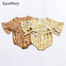 White yellow floral lace romper baby girls princess costumes infant kids overalls children pajamas 0-18m 2024 - buy cheap