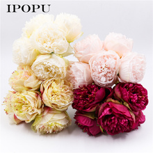 5Heads/Bouquet Artificial Rose Silk flower Fall Vivid Peony Fake Leaf Wedding Home Decoration Party decorative flowers 2024 - buy cheap