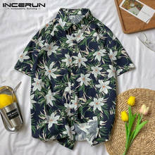 INCERUN 2020 Summer Mens Beach Hawaiian Shirt Flower Print Short Sleeve Lapel Neck Men Brand Shirts Camisa Masculina Plus Size 2024 - buy cheap