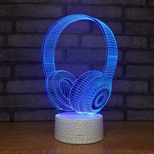 Criativo fone de ouvido lâmpada 3d gradiente colorido led nightlight toque controle remoto usb inteligente led 3d luminárias 2024 - compre barato