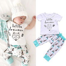 Conjunto de ropa de verano para recién nacido, camiseta de manga corta de algodón, Tops con estampado, pantalón largo, 2 uds. 2024 - compra barato
