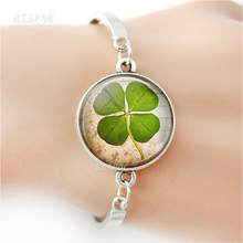 Shamrock Four Leaf Clover Bracelet Glass Dome Lucky Amulet Bangle  Chain Bracelets Women Accessories Jewelry Birthday Gift 2024 - buy cheap