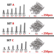 Soquete de parafuso sextavado em aço inoxidável, 250 peças, m4 * 6/8/10/12/16/20, kit de sortimento de porca hexagonal, cilindro/botão/parafuso de cabeça escareada 2024 - compre barato