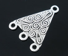 Lovely 50 PCs Silver Color Triangle Connectors Beads 16x22mm Findings (B04463) 2024 - buy cheap