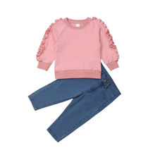 Fashion Toddler Kids Girls Clothes Ruffles Long Sleeve Pullover Tops+Denim Pant Jeans 2PCS Outfits Autumn Clothing Set 2024 - buy cheap