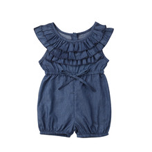 Toddler Kids Baby Girls Romper Solid Ruffle Denim Ruffle Sleeveless Rompers Blue Jumpsuit Outfits Girl Clothing Cute Clothes 2024 - buy cheap