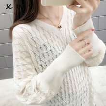 spring summer  Fashion Women Sweater Elegant Female V Neck Sweaters Women Slim Long Sleeve Knitted Pullovers Tight Sweater 2024 - buy cheap