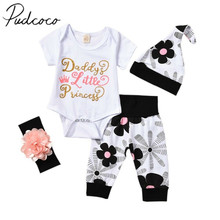 2019 Baby Summer Clothing Newborn Kids Baby Girls Daddy Princess Clothes Sets 4pcs Floral Romper Tops Pants Home Outfit 0-18M 2024 - buy cheap