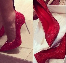 Zapatos de boda de cristal rojo para mujer, calzado de novia con punta puntiaguda, tacones de Metal, tacones altos de talla grande 10 personalizados 2024 - compra barato