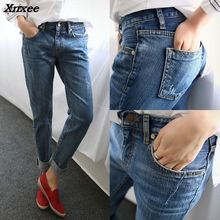 Calças femininas estilo vintage de algodão, jeans solto casual com buraco na cintura, plus size 2024 - compre barato