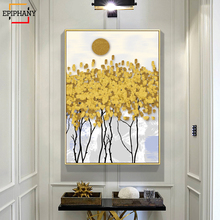 Современная Настенная живопись на холсте, плакаты с деревом и принтами, желтый абстрактный пейзаж, украшение дома, настенные картины для гостиной 2024 - купить недорого