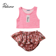 Pudcoco/Детская летняя одежда для маленьких девочек футболка без рукавов для малышей укороченный топ + шорты с цветочным рисунком комплект хлопковой одежды из 2 предметов 2024 - купить недорого