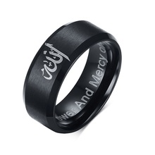 Модное черное мусульманское кольцо с надписью Allah 8 мм кольцо из нержавеющей стали мужское ювелирное изделие с матовой отделкой размер США от 6 до 13 2024 - купить недорого