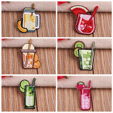 2019 Fruit beverage Food lemonade Patches Embroidery Iron on Patches for Clothing DIY Foods Stripes Clothes Stickers Appliques 2024 - buy cheap