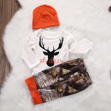 Autumn baby boy clothing sets Newborn Baby Boy Girl Deer Romper Pants Leggings Hat 3pcs Outfits Set Costume 2024 - buy cheap