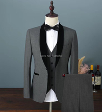 Latest Coat Pant Designs 2019 Velvet Shawl Lapel Grey 3 Pieces Suit Groomsmen Groom Tuxedos Men Suits For Wedding Party Blazer 2024 - buy cheap