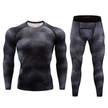 MMA Brand 3D Snake Skin Compression Set Men Long Sleeve Shirt +Pant Men's Running jogging Set Compression Gym Clothing Quick Dry 2024 - buy cheap