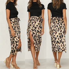 Women Skirt Leopard Print Fashion Asymmetric Side Split Gypsy Drape High Waist Polyester Skirt Mid-calf Ladies Sexy Summer Newly 2024 - buy cheap