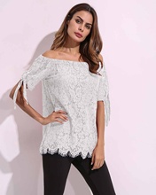 Women Summer Casual Loose Blouse Shirts 2019 Patchwork Lace Pure Color Sexy Off Shoulder Slash Neck Short Sleeve Tops Shirts 5XL 2024 - buy cheap