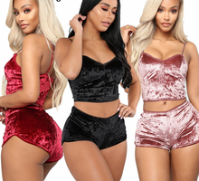 Women's Underwear Sexy Lingerie Pajamas Velvet Crop Tops Bralette&Panty Sets 2024 - buy cheap