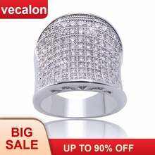 Vecalon, Винтажное кольцо в стиле хип-хоп, 925 пробы, серебро, проложить, 5A, циркон, Cz, обручальные кольца для мужчин и женщин, ювелирные изделия на палец 2024 - купить недорого