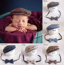 Gorro repicado para recém-nascido, boné infantil, gravata borboleta, fotografia, adereço para meninos 2024 - compre barato