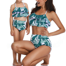Correspondência da família Swimwear Floral Mãe E Bebê Beach Wear Floral Halter Bikini Set Mulheres Meninas Swimwear Swimsuit Fato de banho 2024 - compre barato