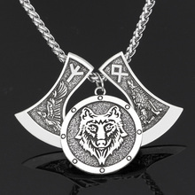 Collar nórdico vikingo para hombre, colgante de Runas de Lobo y Cuervo de Odín 2024 - compra barato