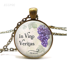 "In wine, Truth" In Vino Veritas quote necklace Retro Style Literary Glass grape Photo Jewelry Pendant wine lover gift 2024 - buy cheap