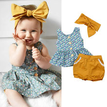 Toddler Kids Baby Girls Clothes Sets Sleeveless Flowers Print Tops Shorts Headband Outfits 3PCS Set 0-24M 2024 - buy cheap