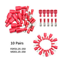 20PCS FDFD1.25-250+MDD1.25-250 Red Female/Male Spade Insulated WireElectrical Crimp Connector Terminal set 2024 - buy cheap