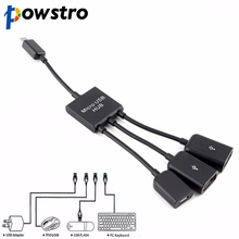 Powstro 3 в 1 Многофункциональный двойной микро-USB хост OTG концентратор адаптер кабель штекер-гнездо двойной микро USB 2,0 хост-концентратор адаптер кабель 2024 - купить недорого