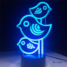 3D Led Baby Sleep Bedside Cartoon Home Decor Lighting 7 Colors Changing Night Lights Three Little Birds Light Fixture AW-1449 2024 - buy cheap