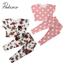 Conjunto de 2 uds. De ropa informal de verano para niño y niña pequeña, camisetas de manga corta con estampado Floral/de lunares + pantalones de 1 a 6 años, novedad de 2019 2024 - compra barato