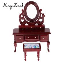 1:12 красный деревянный туалетный столик Комод стул набор кукольный домик украшение мебели для спальни 2024 - купить недорого