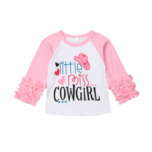 Roupas pretty fofas de outono para crianças, para meninas 1-6 anos, camisetas estampadas com letras, manga longa de babados, pulôver, roupas rosa 2024 - compre barato