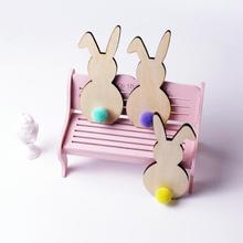 Wooden Rabbit Easter Egg Pieces with Pompon Wooden Craft Easter Decorations For Home DIY Wood Chips Easter Decor Party Hanging 2024 - buy cheap
