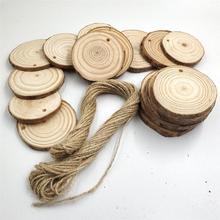 50 Pcs Natural Wood Slices Pastoral Wooden Circles with Hole and 15M Hemp Rope for Arts and DIY Crafts (5-7cm) Xmas Home Decor 2024 - buy cheap