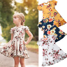 Vestido de verão infantil para meninas, vestido floral de princesa com babados para 1-6 anos, 2019 2024 - compre barato