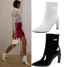 Women Elegant Black White Patent Leather Ankle Boots Kitten Strange Heels Female Short Boots Mujer Zapatos Outfit Roman Shoes 2024 - buy cheap